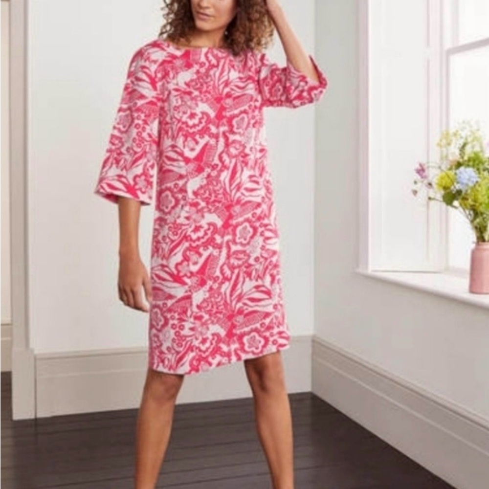 Boden Linen Dress Sz2 Laurie Exotic Lollypop Escape Pink floral Shift casual